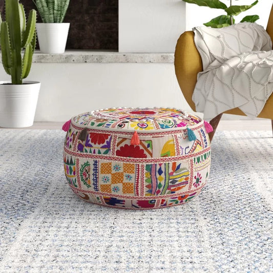 Poufs: 22'' Wide Round Floral Pouf Ottoman