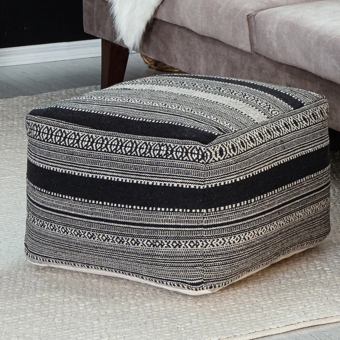 Poufs: 22'' Wide Square Striped Pouf Ottoman