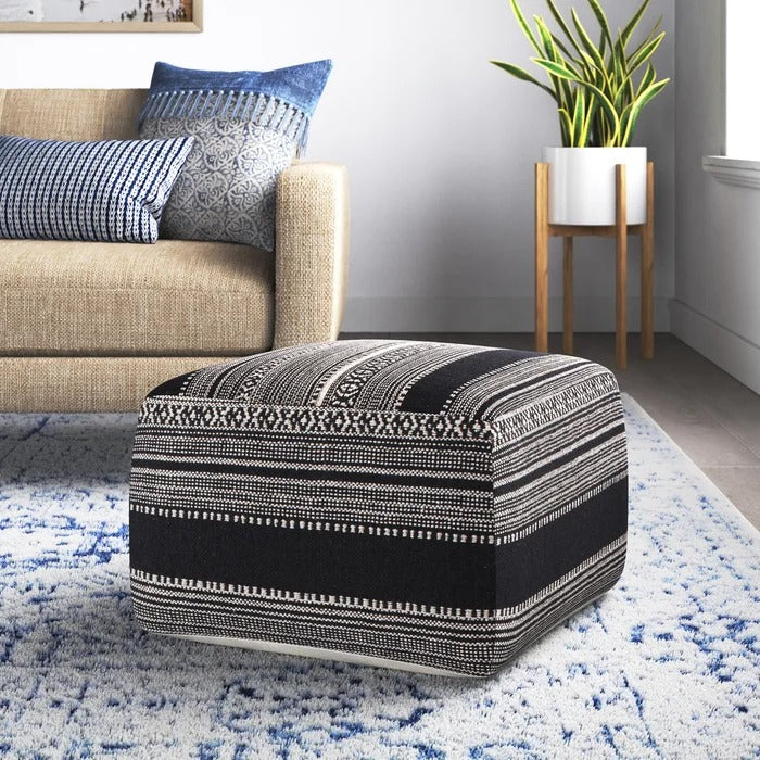Poufs: 22'' Wide Square Striped Pouf Ottoman