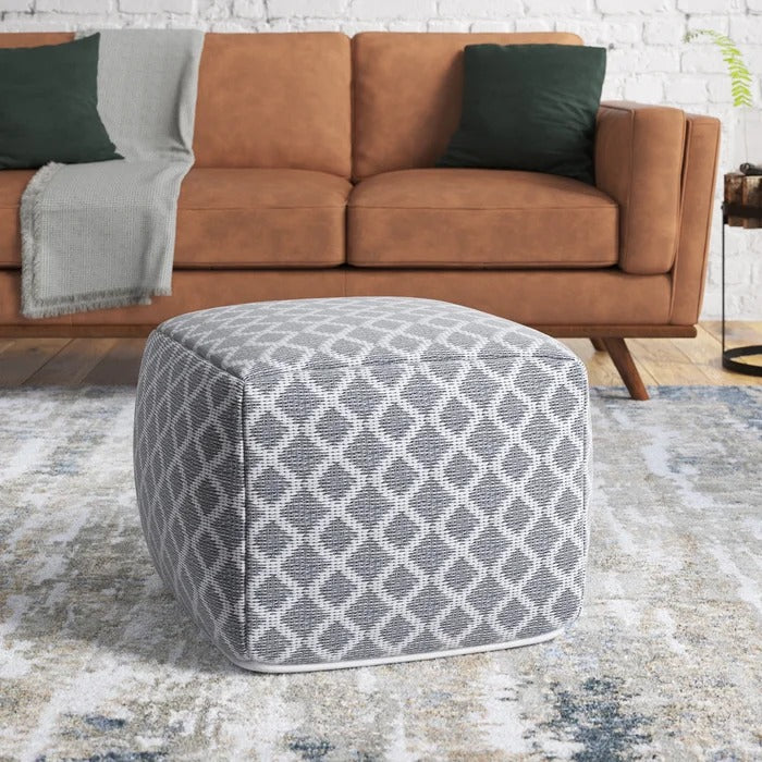Poufs: 22'' Wide Tufted Square Geometric Pouf Ottoman