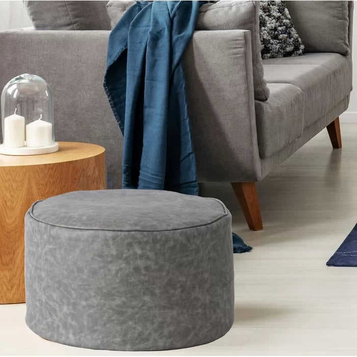 Poufs: 23'' Wide Faux Leatherette Round Pouf Ottoman