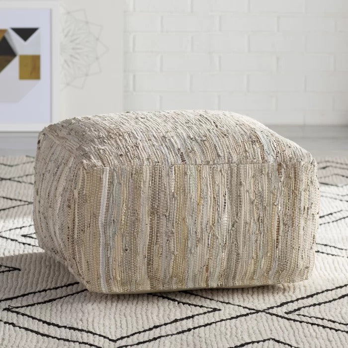 Poufs: 24'' Wide Leatherette Square Striped Pouf Ottoman