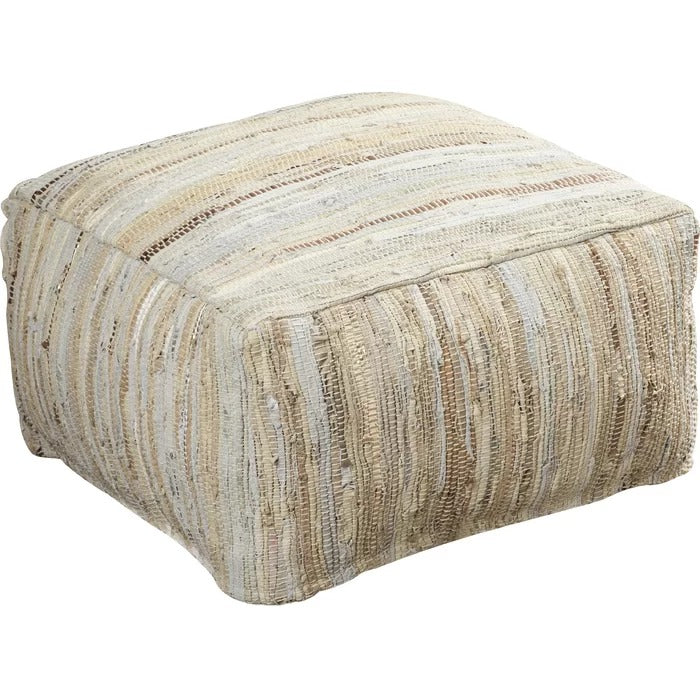 Poufs: 24'' Wide Leatherette Square Striped Pouf Ottoman