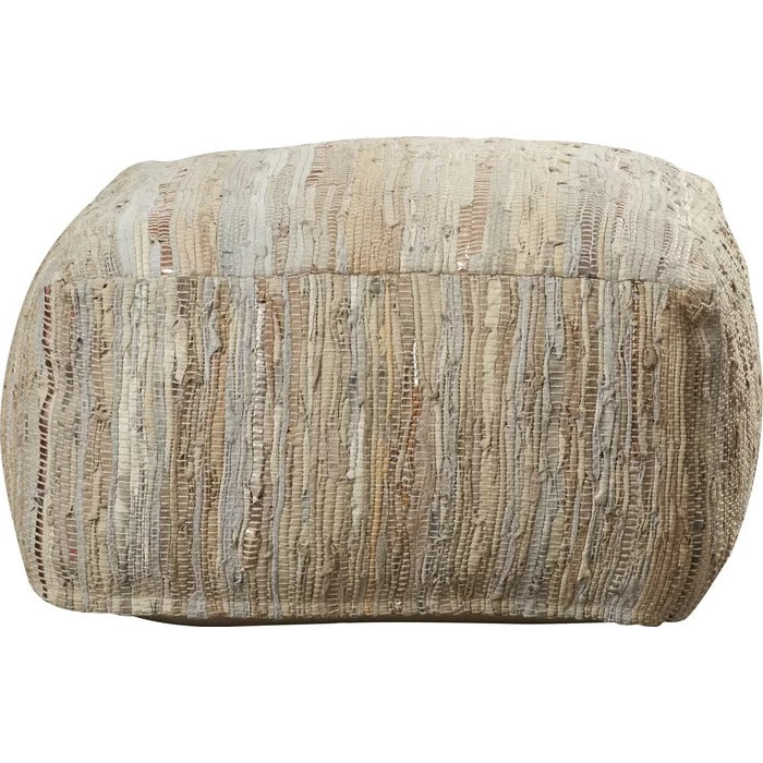 Poufs: 24'' Wide Leatherette Square Striped Pouf Ottoman