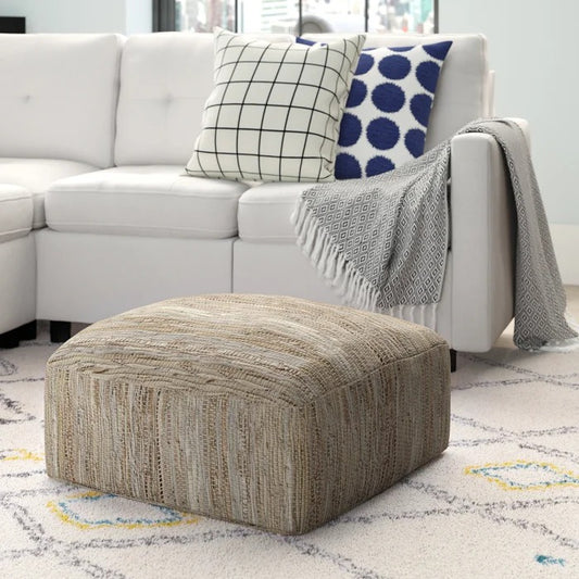 Poufs: 24'' Wide Leatherette Square Striped Pouf Ottoman