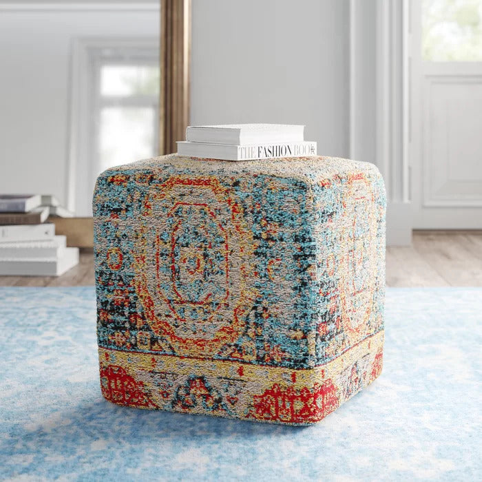 Poufs: 18" Wide Square Abstract Pouf