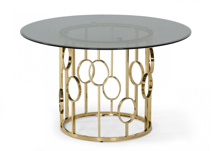 Premium Dining Table Bullock Smoked Glass & Champagne Gold Dining Table