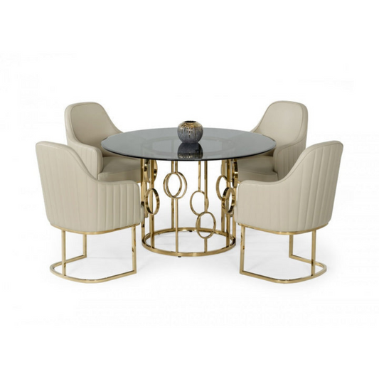 Premium Dining Table Bullock Smoked Glass & Champagne Gold Dining Table