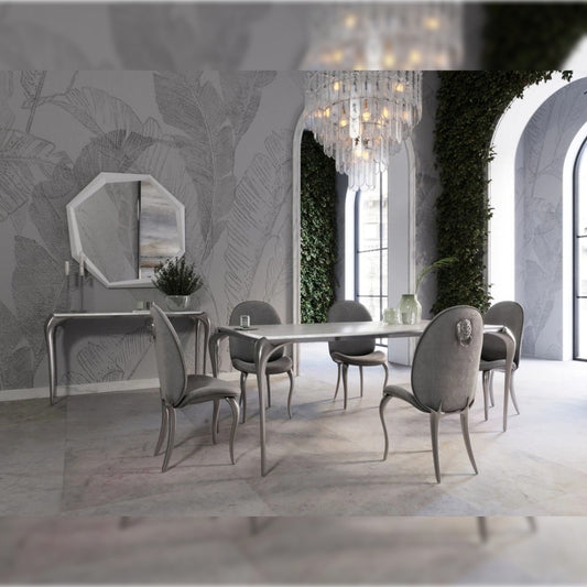 Premium Dining Table Constance Modern Faux Marble & Stainless Steel Dining Table