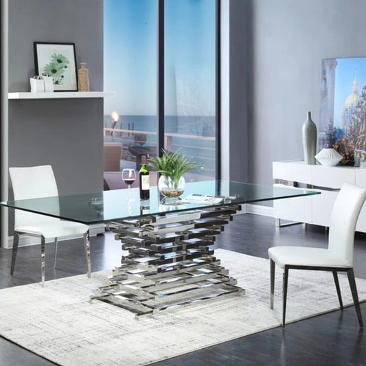 Premium Dining Table Cream Glass Dining Table