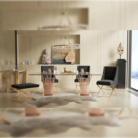 Premium Dining Table Modern Glass & Rosegold Dining Table