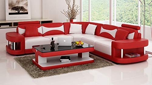 L Shape Sofa Set:- Jumbo Love Leatherette Sofa Set with Center, (Red and White)