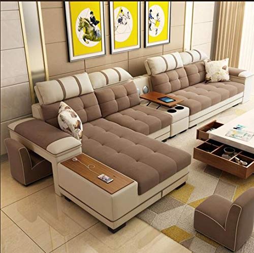 L Shape Sofa Set:-Sectional Leatherette Fabric Sofa Set