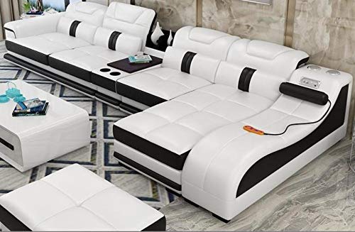 L Shape Sofa Set:-Minimalist Sectional Hardwood Leatherette Luxury Furniture Sofa Set (White and Black)