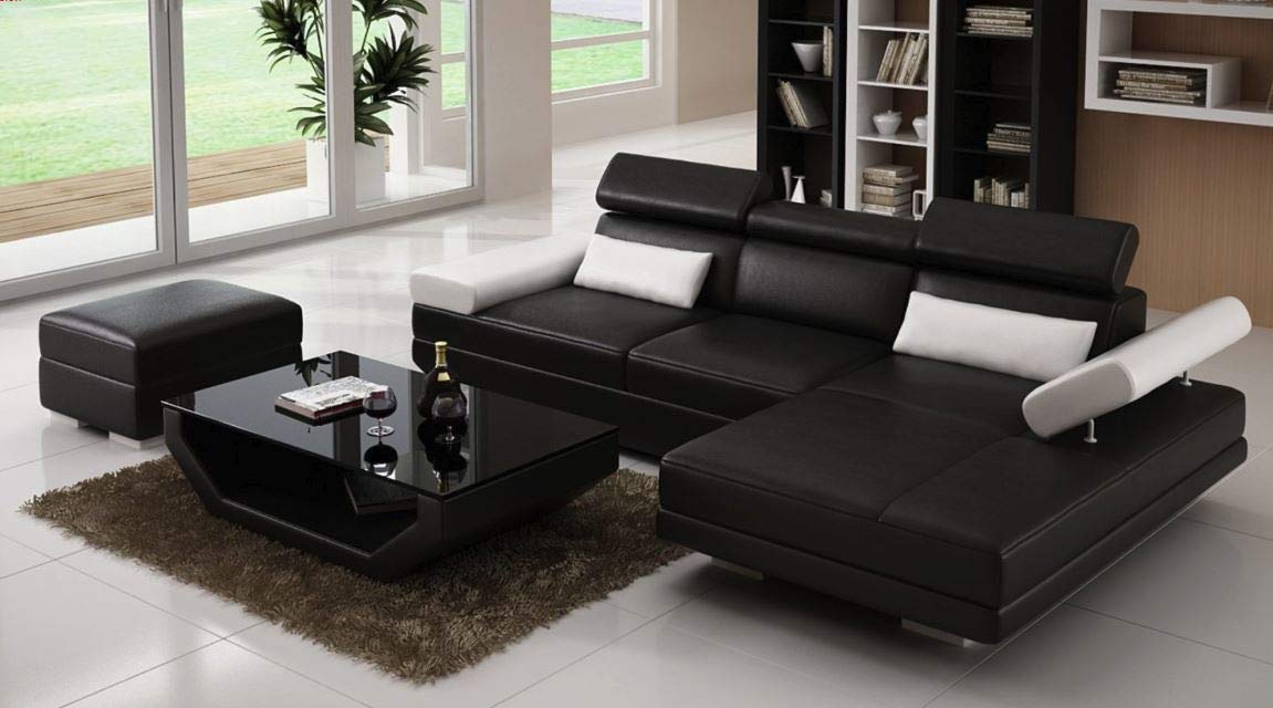 L Shape Sofa Set:- Luxury European Sectional Leatherette Sofa Set (Black, and White)