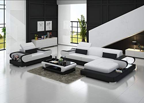 L Shape Sofa Set:- Modern Design Leatherette Sofa Set (Orange and White)