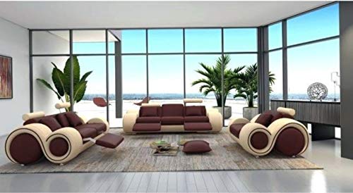 6 Seater Sofa Set:- Luxury Recliner Leatherette Sofa Set, Standard, (Beige and Brown)