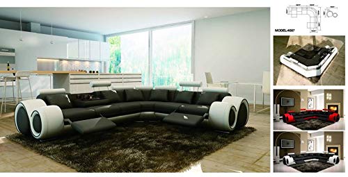 L Shape Sofa Set : Turin Reclining Hardwood Sectional Luxury Furniture Sofa Set ( Dark Grey & White)