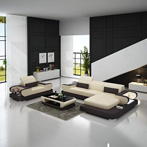 L Shape Sofa Set:- Modern Design Leatherette Sofa Set (Orange and White)