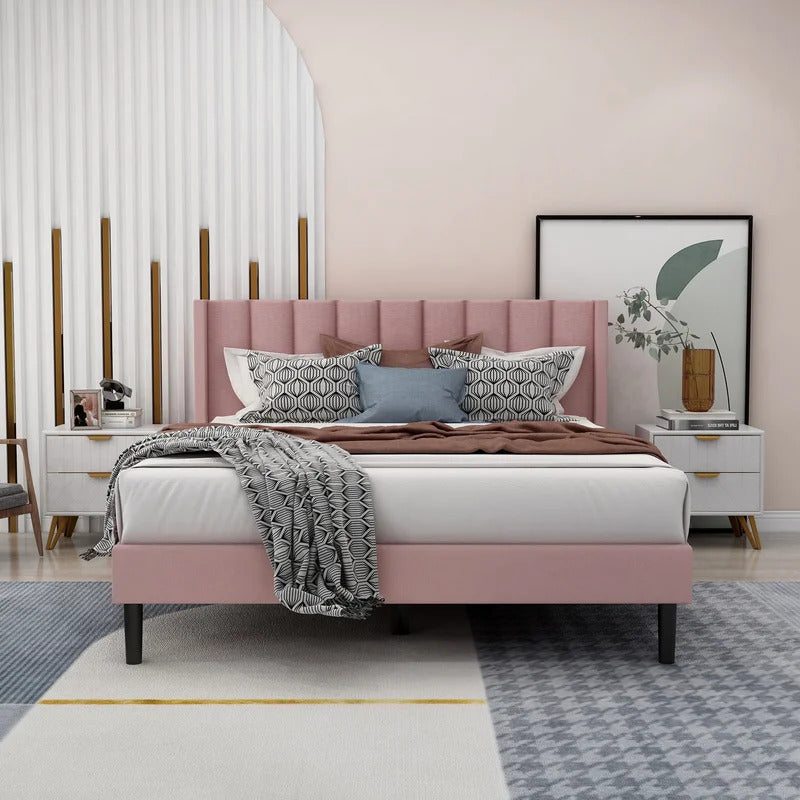 Queen Size Bed : Rock Upholstered Platform Bed