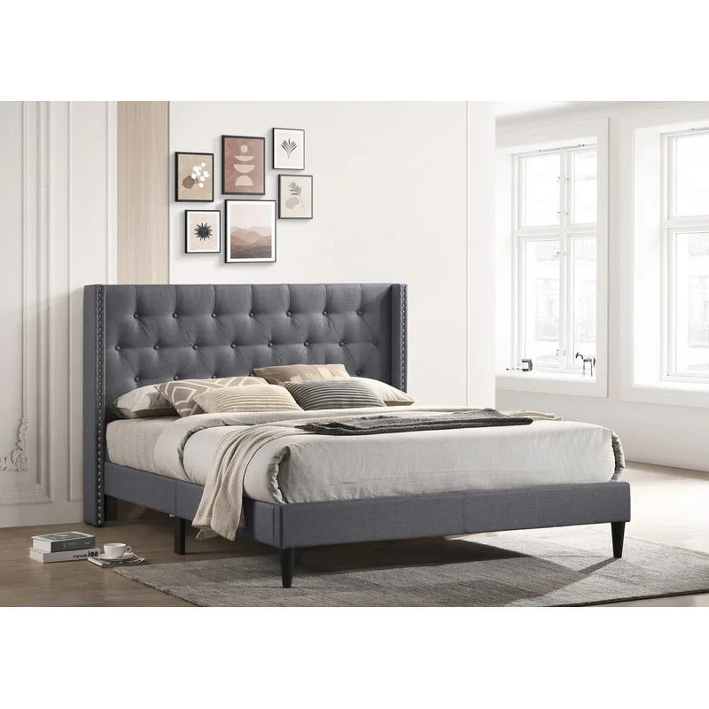 Queen Size Bed : Tufted Upholstered Platform Bed