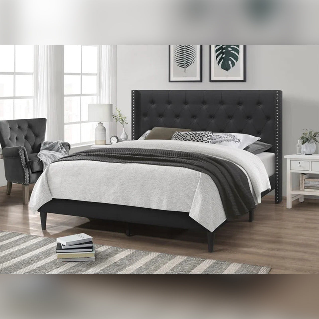 Queen Size Bed Tufted Upholstered Platform Bed
