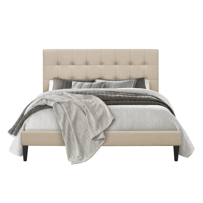 Queen Size Bed : Tufted Upholstered Platform Bed