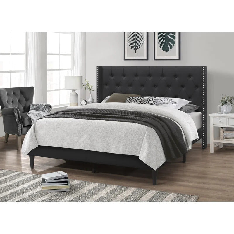 Queen Size Bed : Tufted Upholstered Platform Bed