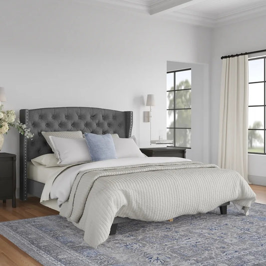 Queen Size Bed : Tufted Upholstered Platform Bed