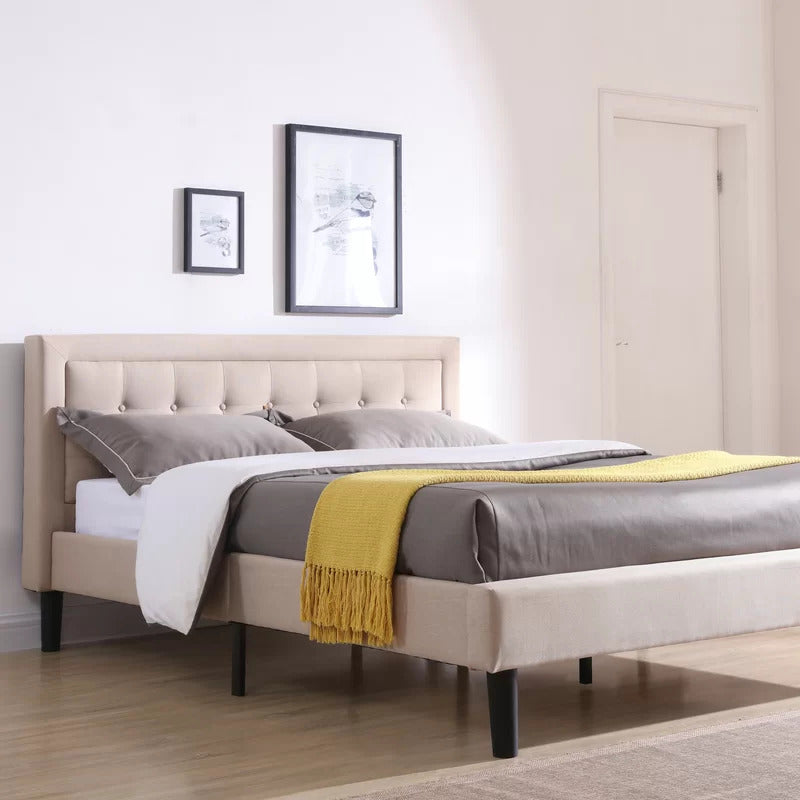 Queen Size Bed : Tufted Upholstered Profile Platform Bed