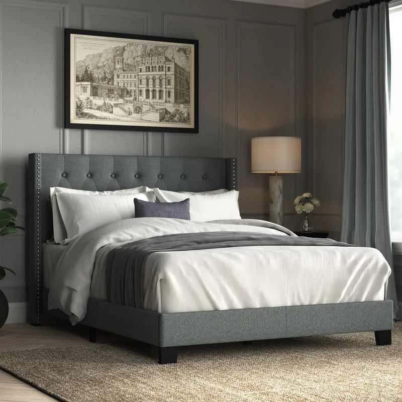Queen Size Bed : Tufted Upholstered Standard Bed