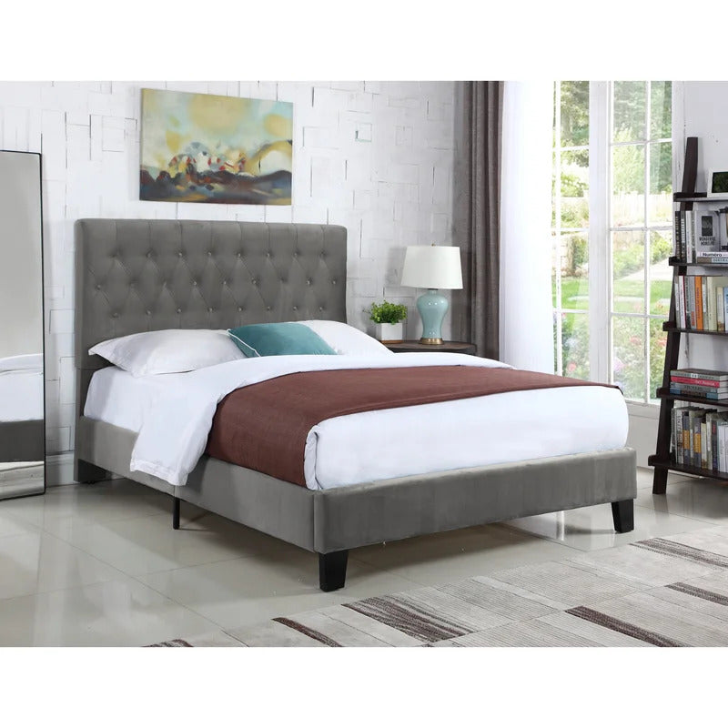 Queen Size Bed : Tufted Upholstered Standard Bed