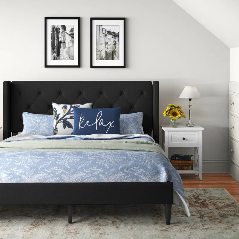 Queen Size Bed : Tufted Upholstered e Platform Bed
