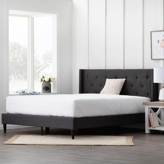 Queen Size Bed : Tufted Upholstered e Platform Bed