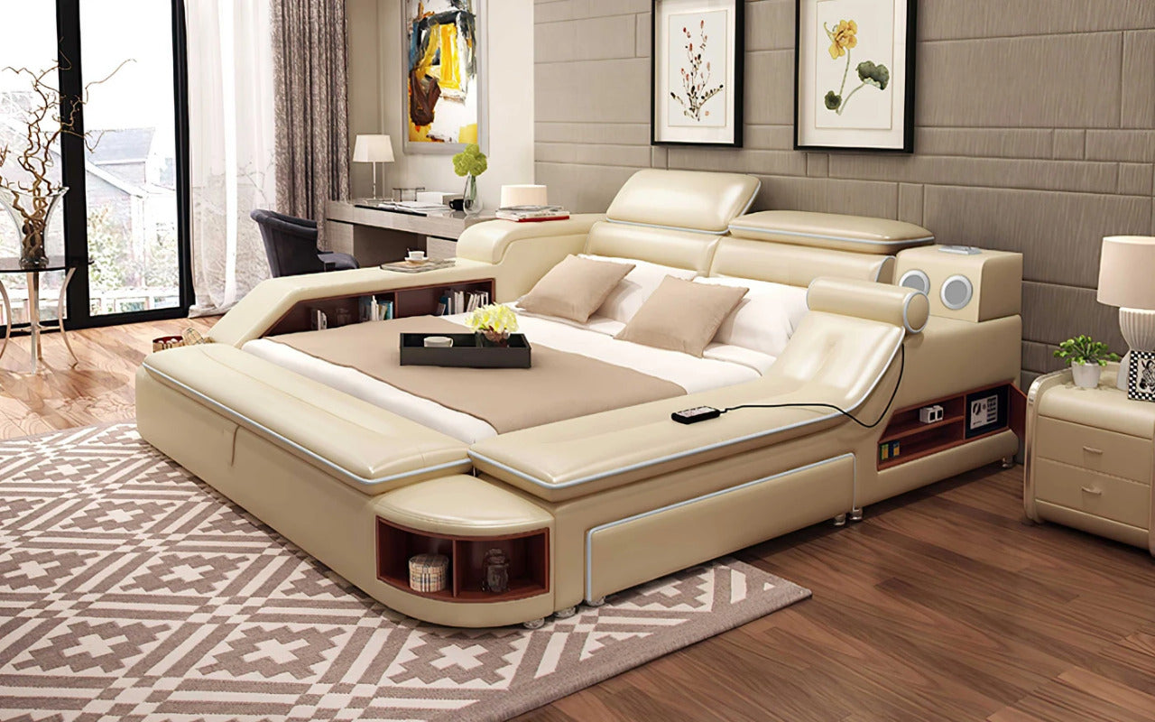 Queen Size: Beige Queen Size Smart Bed with Bluetooth Speakers