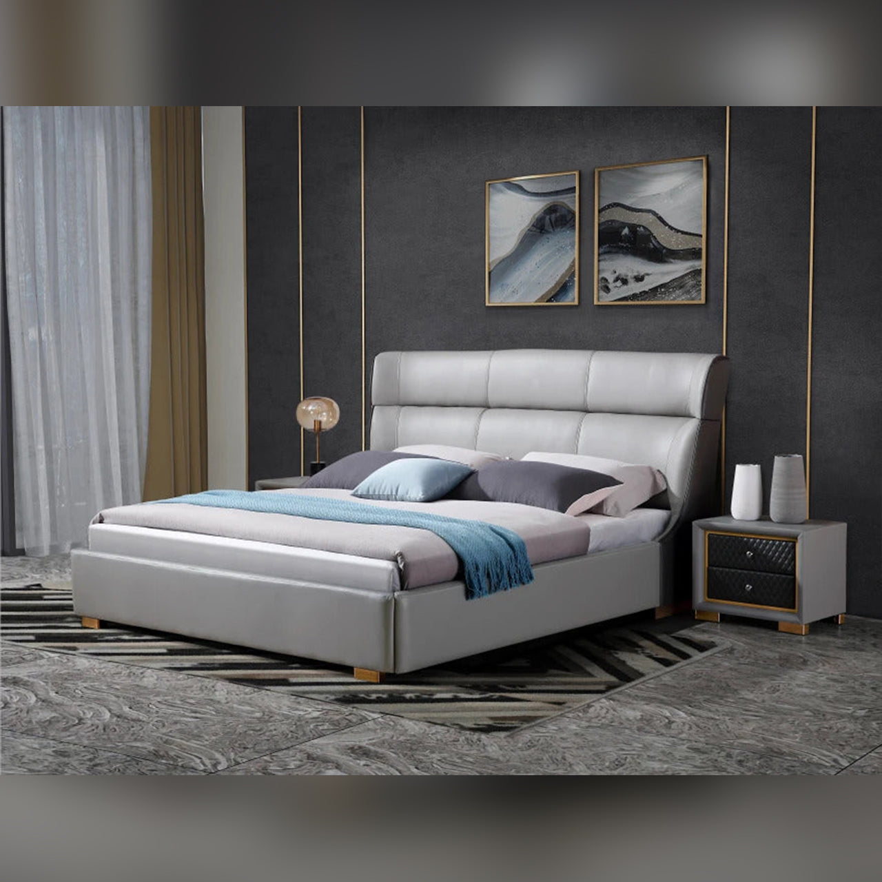 Queen Size Bonded Leatherette Bed