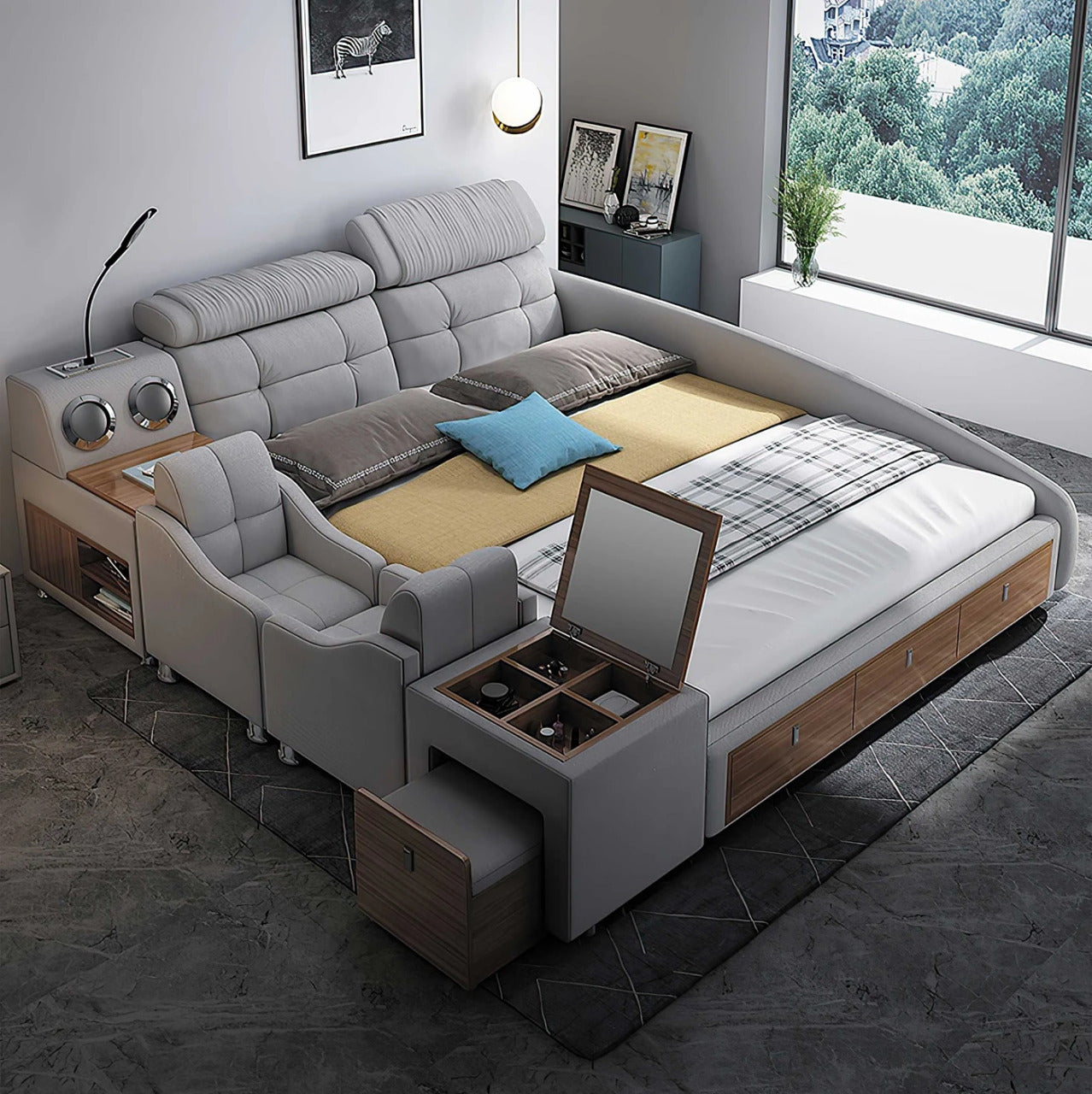 Queen Size: Grey Queen Size Smart Bed