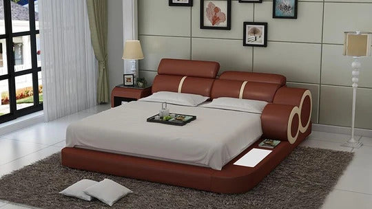 Queen Size : Leatherette Bed With Adjust Headrest