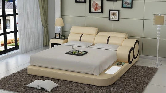 Queen Size : Leatherette Bed With Adjust Headrest