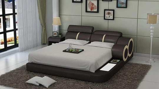 Queen Size : Leatherette Bed With Adjust Headrest