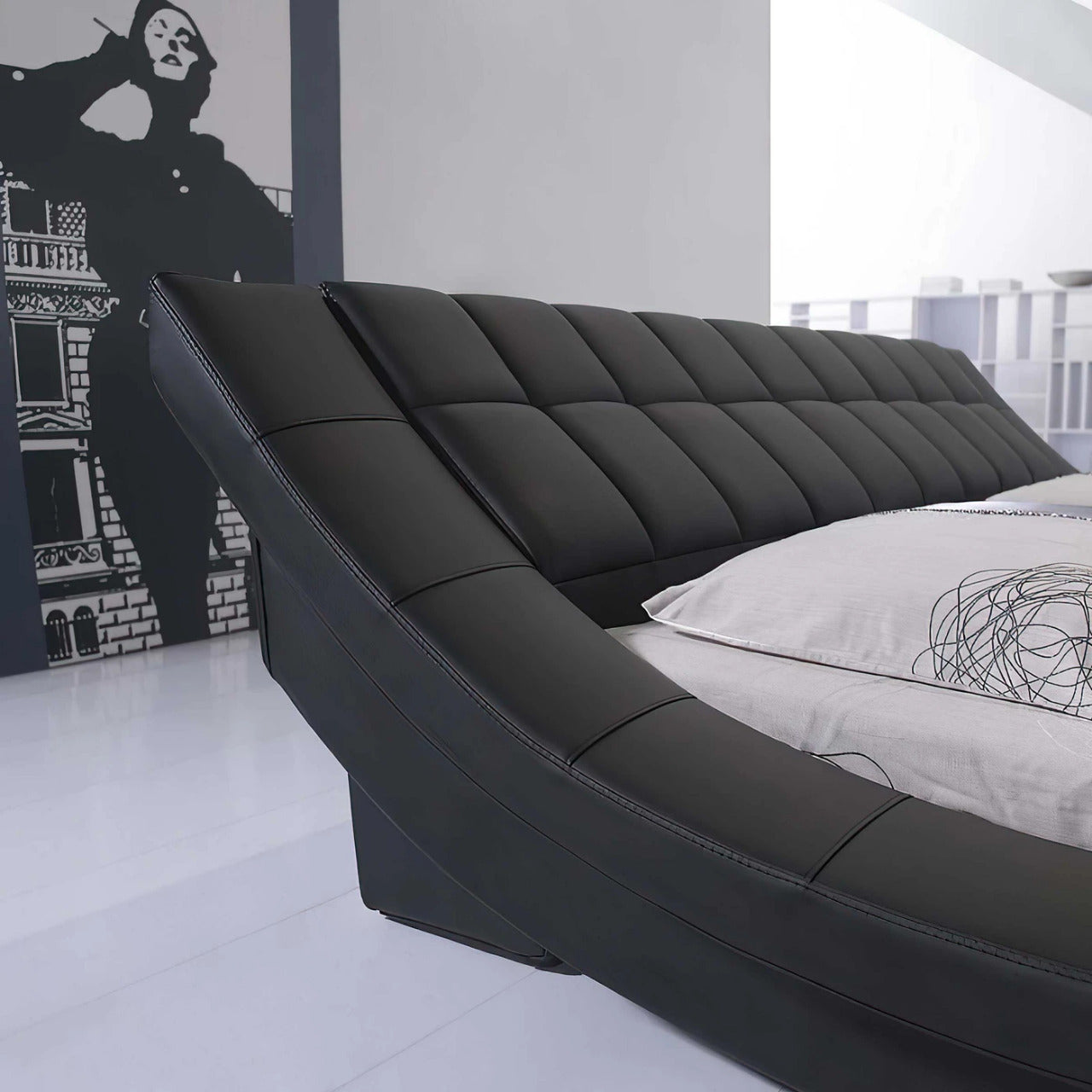 Queen Size: Leatherette Queen Size Platform Bed