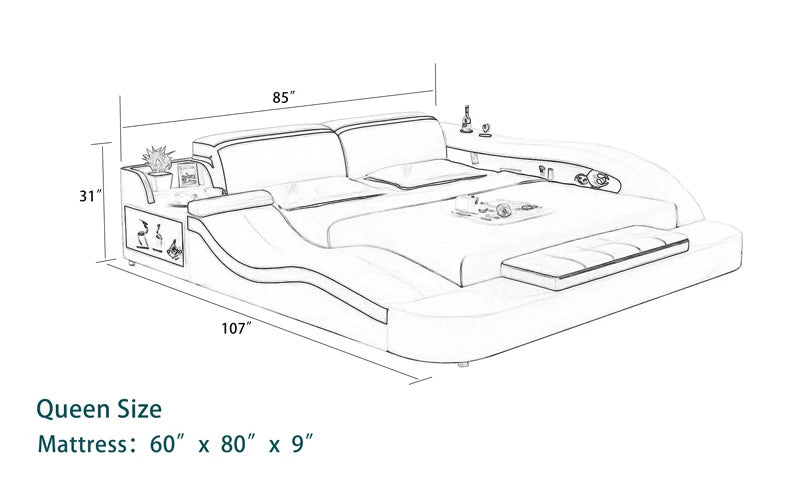 Queen Size: Leatherette Queen Size Smart Bed
