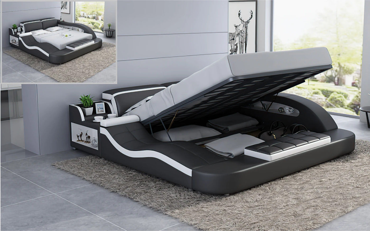 Queen Size: Leatherette Queen Size Smart Bed