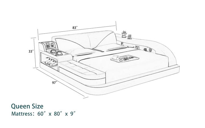 Queen Size Leatherette Bed With Storage