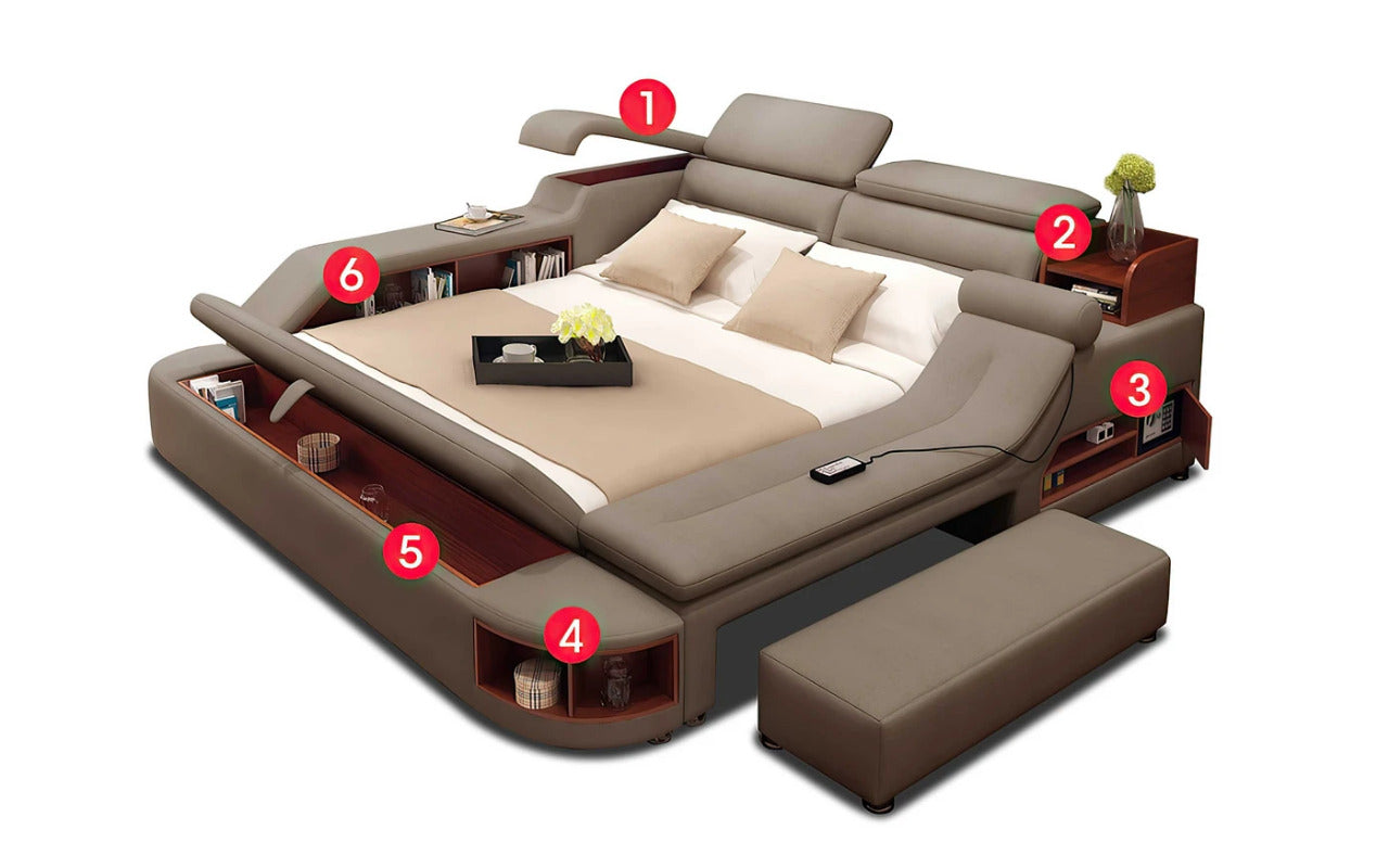 Queen Size: Brown Multi-functional Queen Size Smart Bed