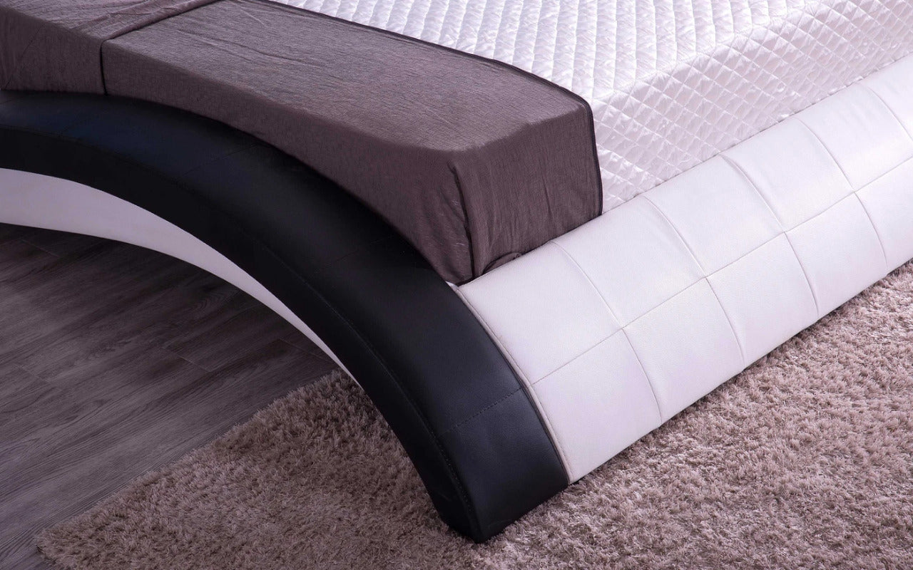 Queen Size: White & Black Leatherette Queen Size Smart Bed with LED Light