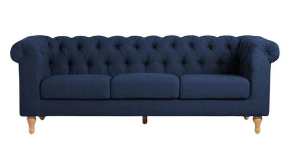 3 Seater Sofa:- Riya Chasterfield Fabric Sofa Set (Blue)