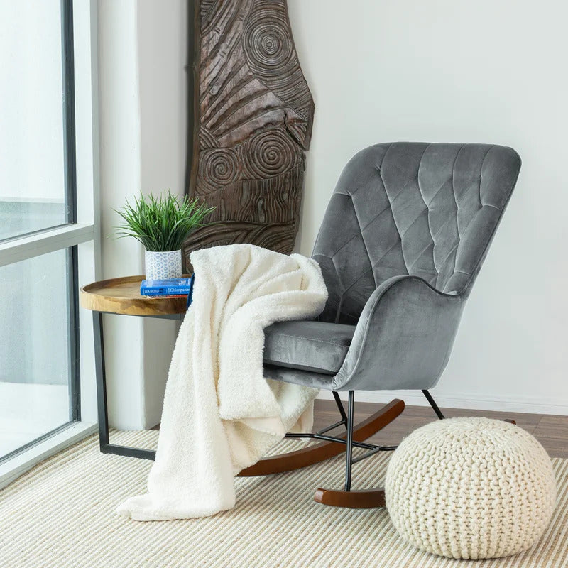 Rocking Chair: Tufted Velvet Rocking Chair