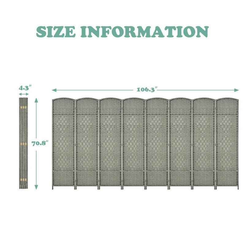 Room Dividers: 141.68'' W x 70.47'' H 8 - Panel Bamboo/Rattan Folding Room Divider