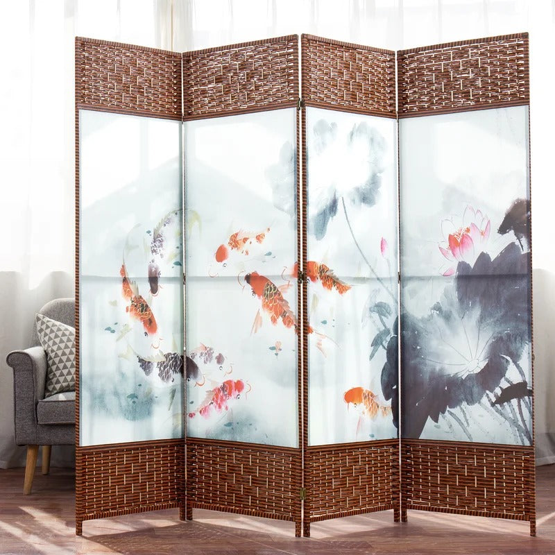Room Dividers 78.75'' W x 71'' H 4 - Panel Solid Wood Folding Room Divider